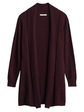 41 Hawthorn Open-Front Dark Purple Plaid Stitch Back Cardigan